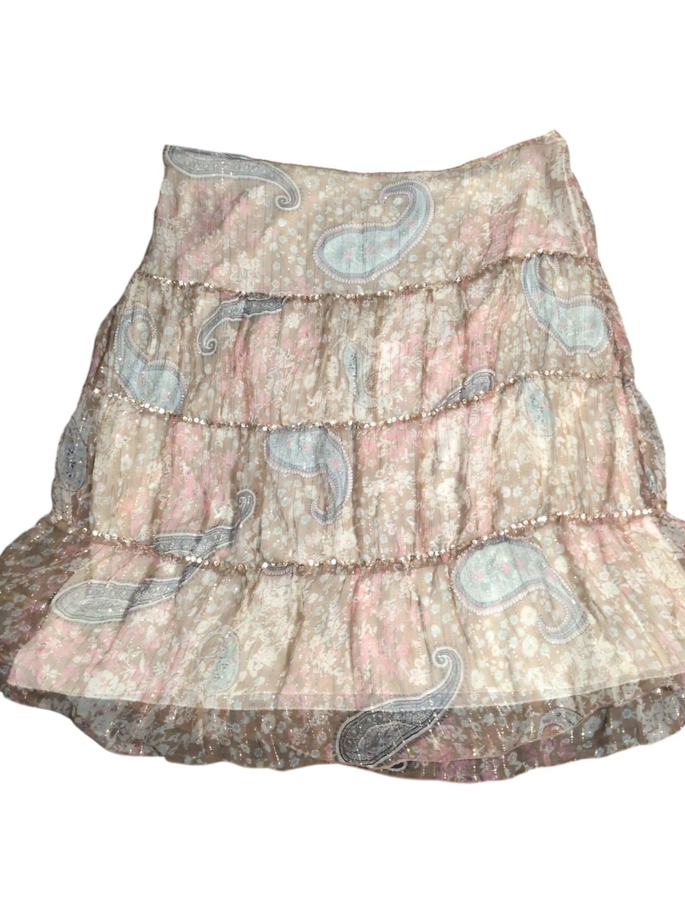 Kensie Y2K Boho Festival Fairycore Romantic Tiered Paisley Silk Blend Skirt 12 M
